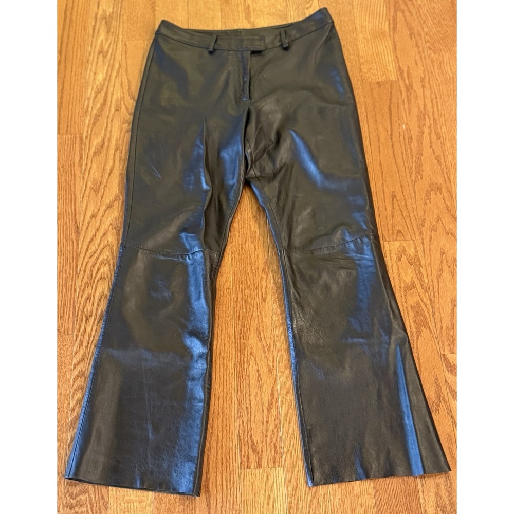 Vtg VS2 by Vakko Women's Brown 100% Leather Pants Size 10 Flare Leg Bootcut